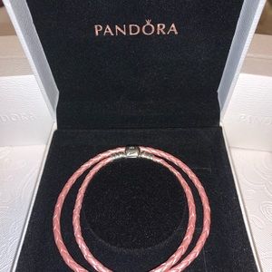 Pandora Pink double Leather bracelet size 2